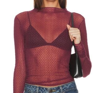Minding My Business Top in Crushed Berry Free People Sheer Top Mock Neck